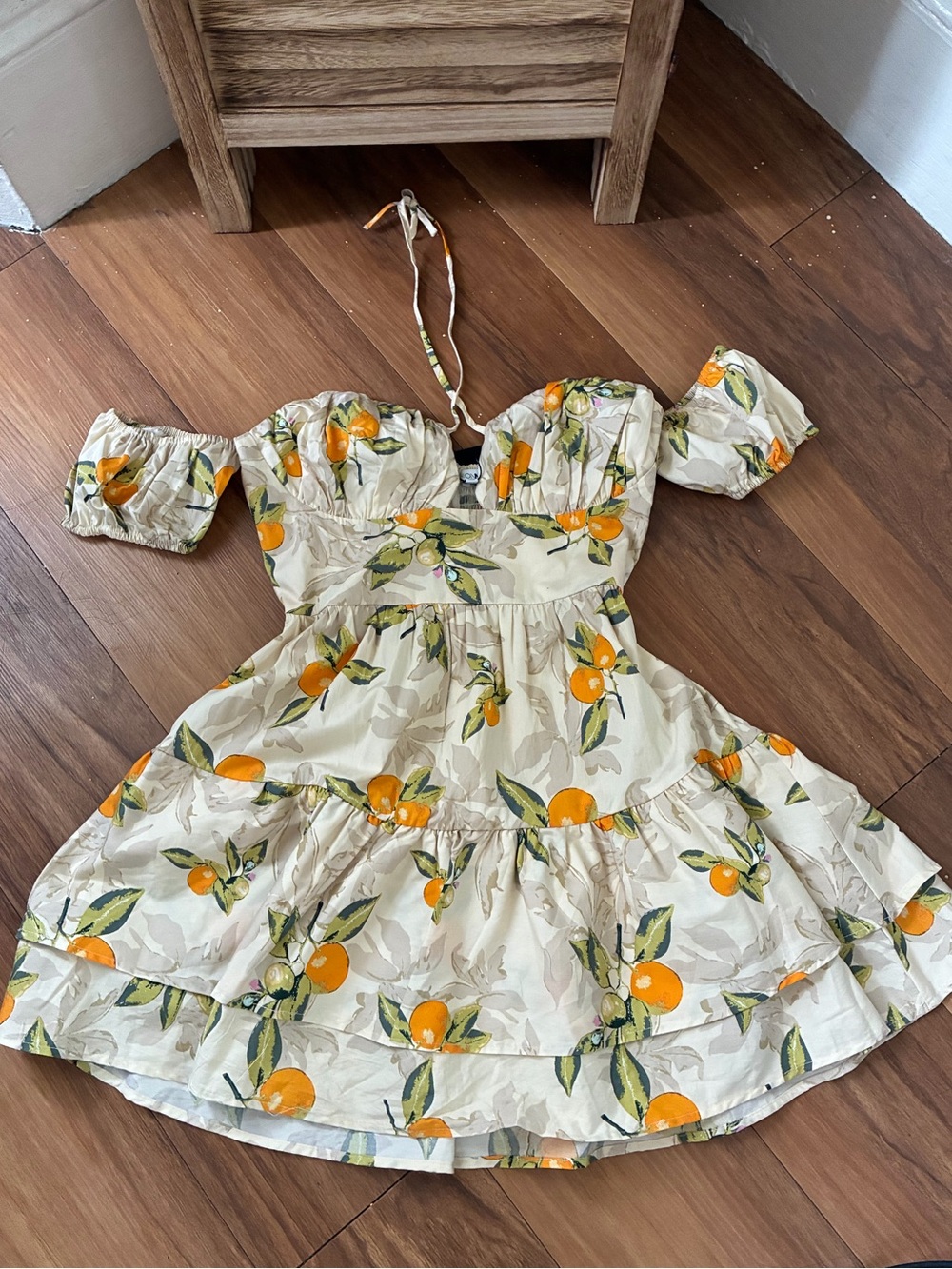 Fashion Nova Amalfi Coast Mini Dress Orange Citrus Ivory Halter Size M NWT
